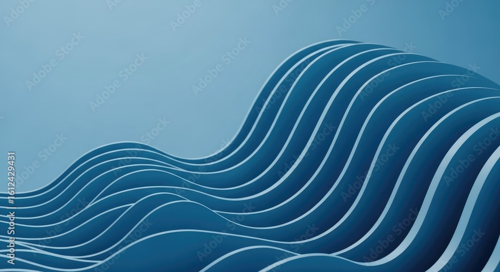 Aufkleber blue abstract wavy lines with white edges modern minimalist curve pattern design