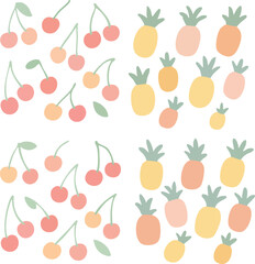 Obraz premium Cute Fruit Pattern with Cherries and Pineapples.