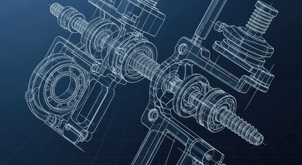 Blueprint Style Engineering Model Structure with Lines on Grid Pattern,Technical Design