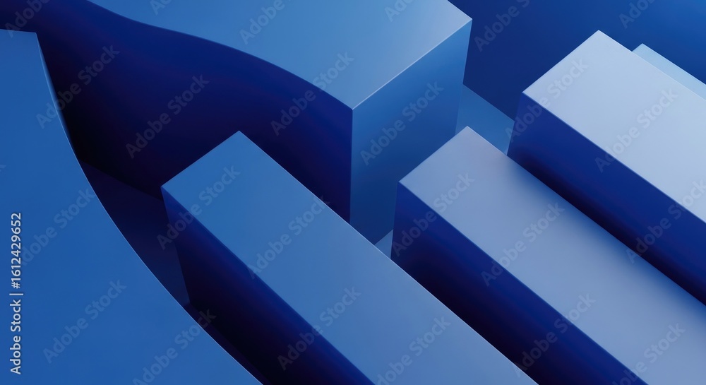Poster cobalt blue abstract geometric cubes and rectangles depth perspective design