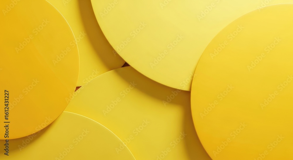 Poster overlapping metallic circles texture abstract golden yellow background rendered