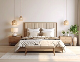 Beige bedroom interior, modern style