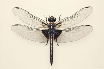 Dragonfly Resting Close Up with Detailed Wings on Plain Background
