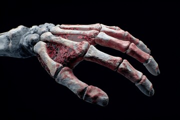 3D Render of a Macabre Skeletal Hand with Blood, Horror, and Decay