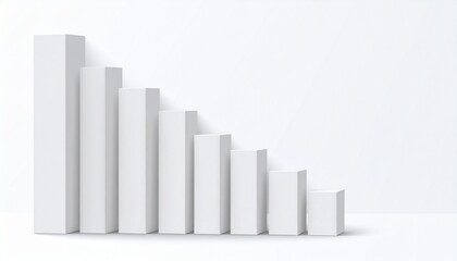 3D white rising bar chart indicating financial loss or economic decline against a clean white background, perfect for business presentations