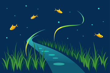 Obraz premium rice field enchanted fish glowing