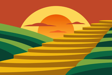 rice field sunset terraces glowing