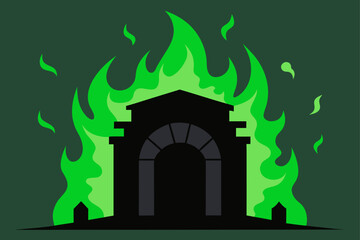 old crypt exploding green flames