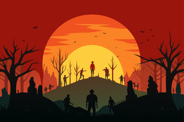 apocalyptic sunset forest zombies