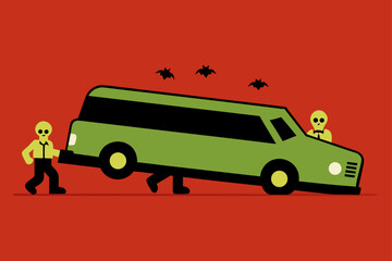 overturned hearse zombies crawling