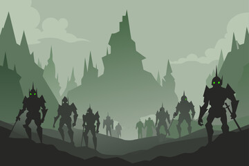 undead army marching misty valley