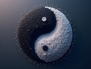 Futuristic Yin Yang – Indigo to Lavender Code-Art with Timeless Wisdom