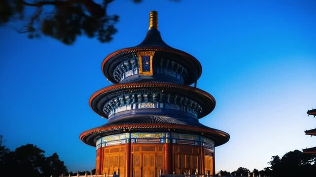The Temple of Heaven pagoda in Japan features traditional Asian architectural style. 4k video
