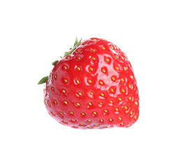One fresh strawberry in air isolated on white