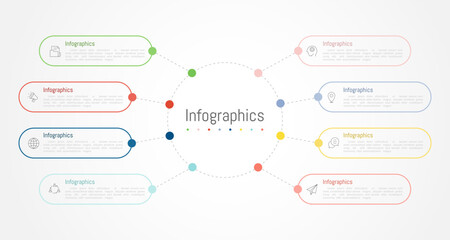 Infographic 8 options design elements for your business data. Vector Illustration.