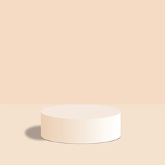 Minimalist beige podium for product display against a soft peach background