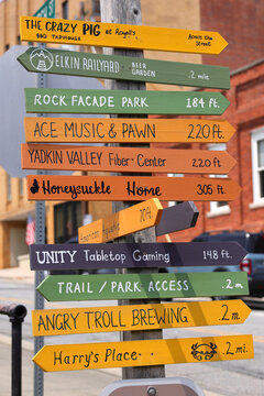 Colorful signpost with colorful signs planks. 