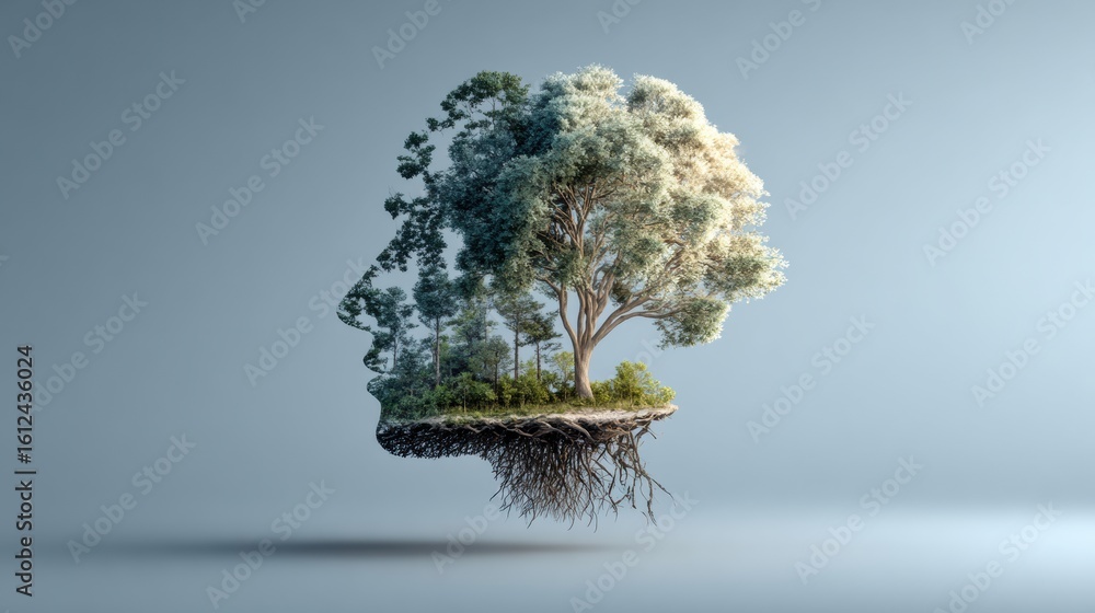 Aufkleber tree growth emerging from a human brain symbolizing the connection between education and nature in a