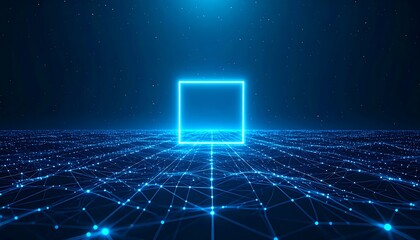 Futuristic digital network with glowing square