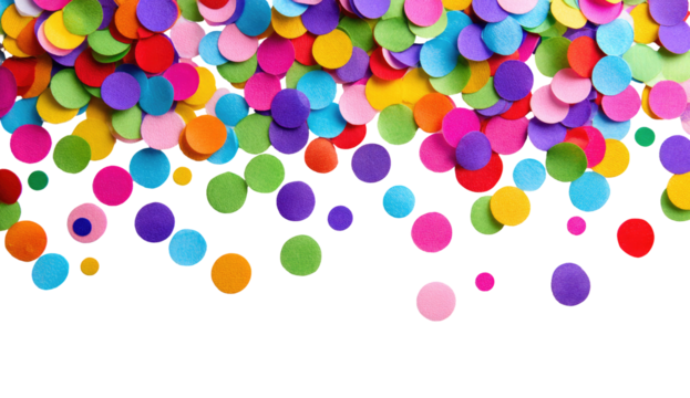 Colorful confetti circles scattered on black background