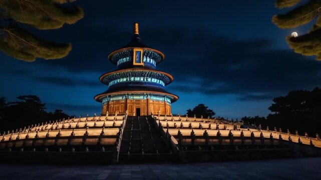 The Temple of Heaven pagoda in Japan features traditional Asian architectural style. 4k video