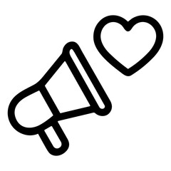 Simple Outline Megaphone with Heart Shape Campaign Element Icon Design