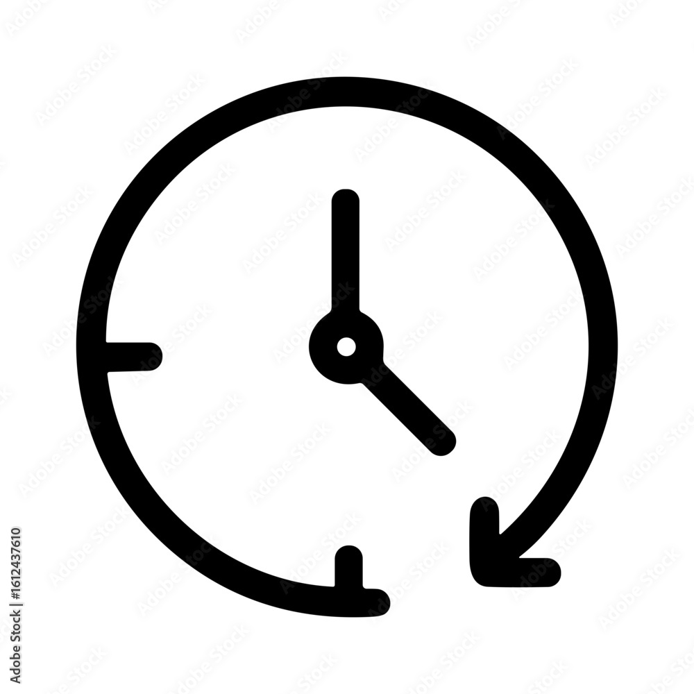 Poster minimalist outline clock icon with rotating arrow symbol sign for time
