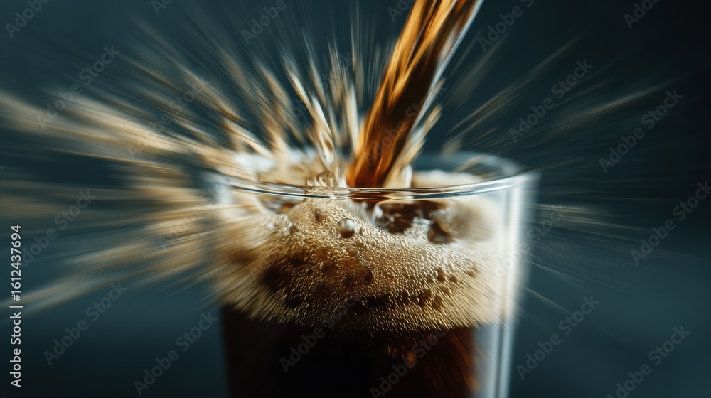 Aufkleber fast pouring of beer creates a dynamic splash around a sharp glass captured with motion blur