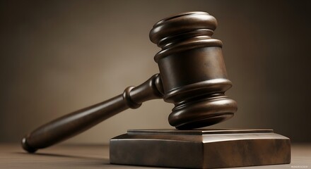 Elegant Gavel on Wooden Surface, Representing Justice and Legal Proceedings