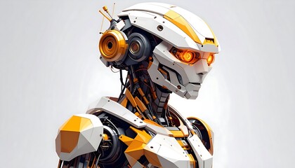 Futuristic robot head and torso close-up