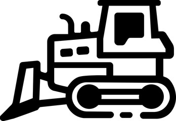 Powerful construction vehicle logo featuring dynamic dump truck silhouette carrying load of excavated material.Street loader truck icon in glyph style.Bulldozer icon symbols. Vector illustration.