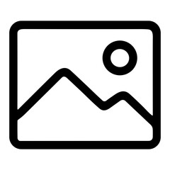 Line Art Landscape Placeholder Outline with Mountain and Sun Media Icon