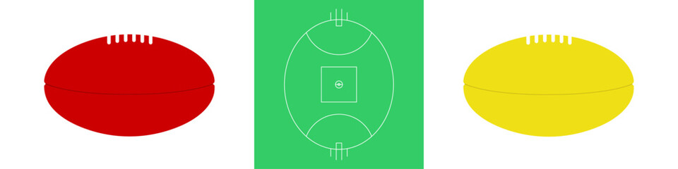 Australian Rules Football, Footy, Vector Set With Two Balls and a Field.
