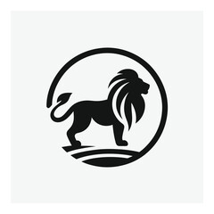 Fototapeta premium Vector art of a majestic black lion silhouette stands proudly within a circular frame, symbolizing strength and royalty