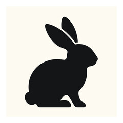 Vector art of a black silhouette of a rabbit sitting on a plain background, isolated on white background