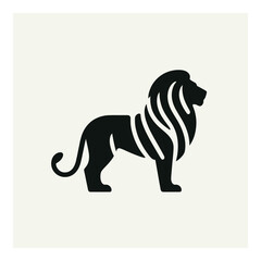 Vector art of a powerful black silhouette of a majestic lion with a flowing mane stands proudly