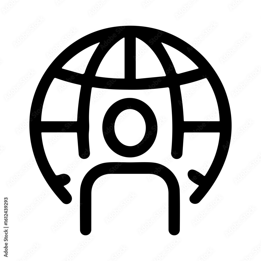 Aufkleber simple outline human with globe connection networking outline illustration
