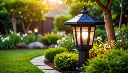 Garden lamp at sunset