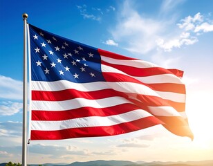 American flag waving in the sun