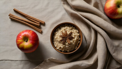 Oatmeal with apple and cinnamon: comforting breakfast for chilly mornings.
