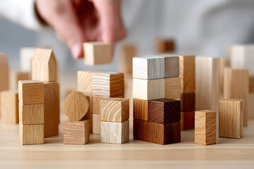 Creative Play With Wooden Building Blocks in a Well-Lit Indoor Setting