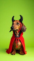 Dachshund in Devil Costume