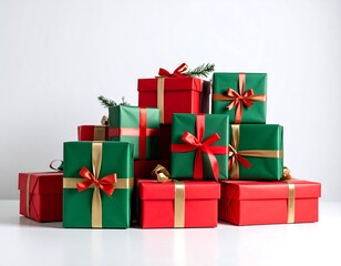 Gift boxes in red and green. Christmas presents