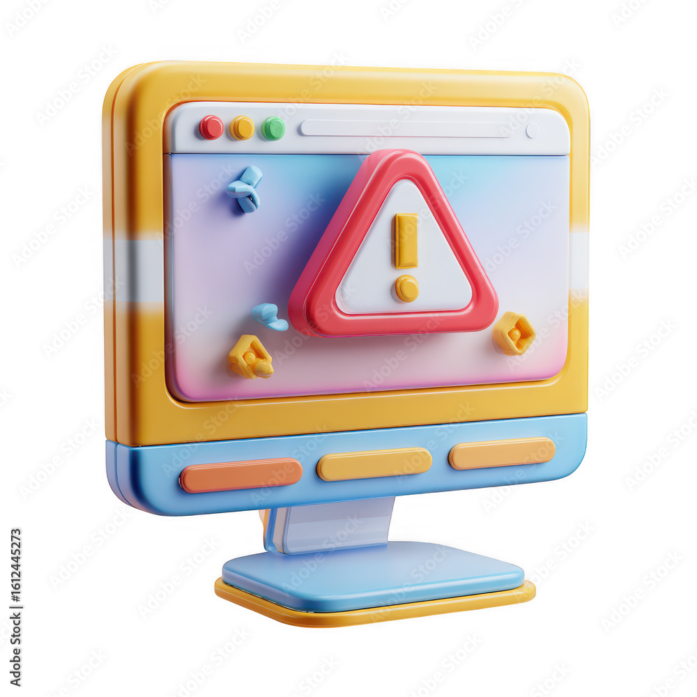 Fototapete 3 d computer monitor warning alert isolated on a transparent background screen display