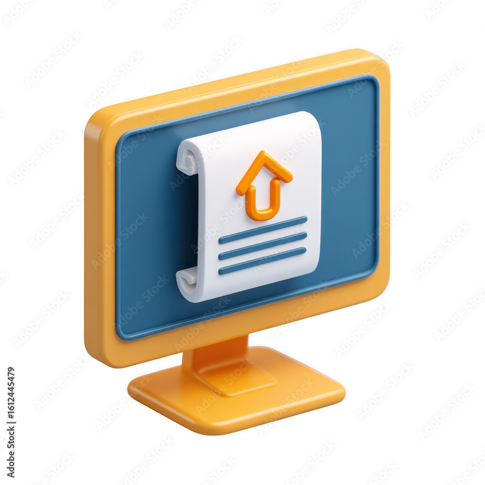 Fototapete 3 d computer monitor with upload icon isolated on a transparent background screen