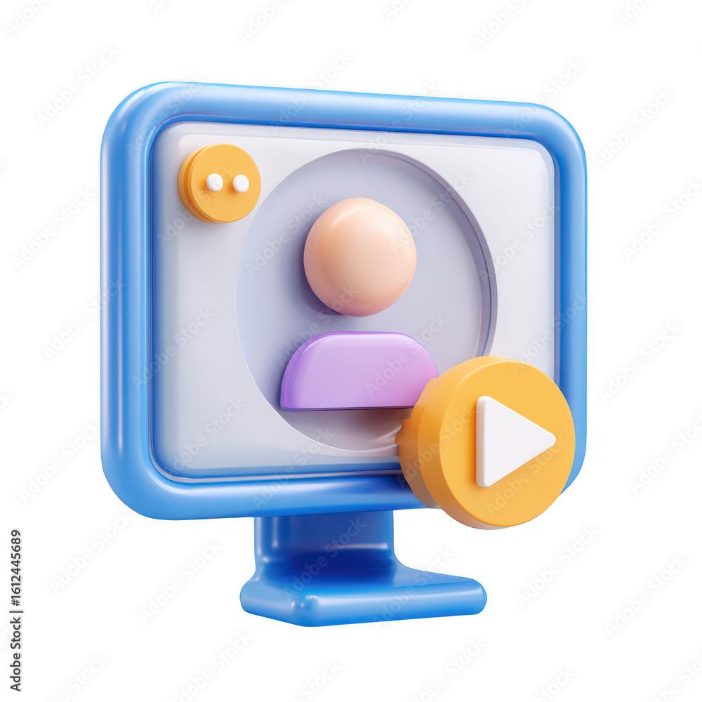 Fototapete 3 d computer screen with user profile and play button isolated on a transparent background