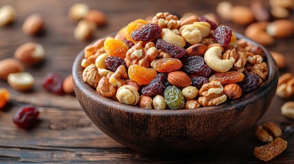 Mixed nuts and dried fruit snack bowl