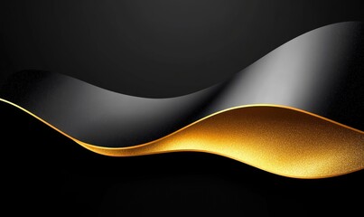 Abstract elegant flowing wave design in shimmering gold and smooth black gradient on dark background conveying luxury and sophistication