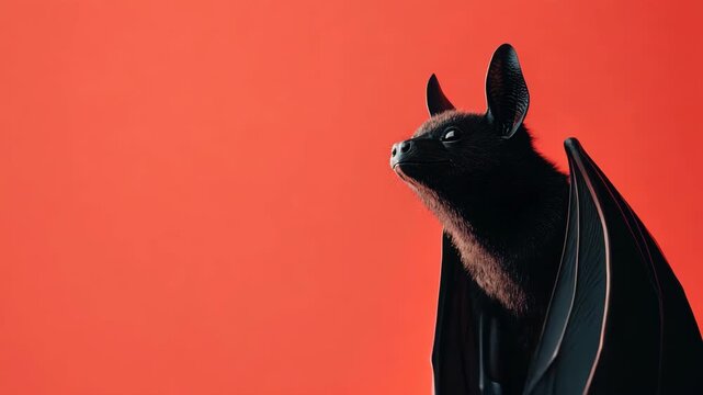 Close-up of black bat against red background