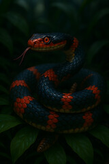 Fototapeta premium Vibrant Red and Black Snake in the Forest